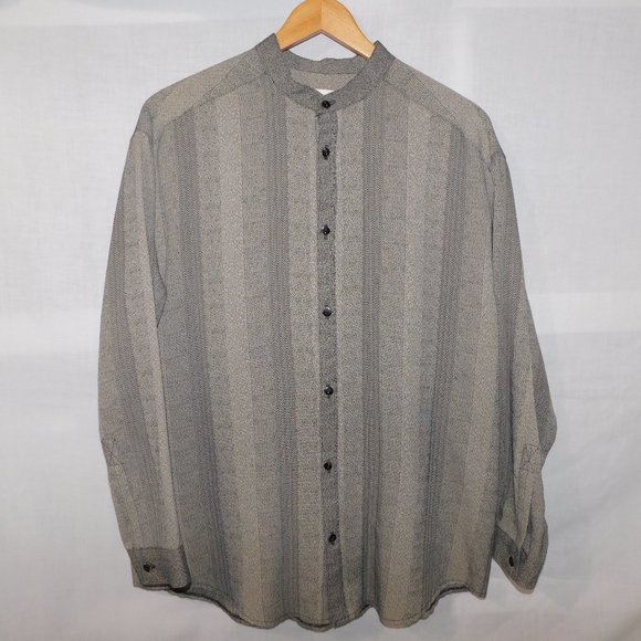 Le Chateau Mens M Gray Black Mandarin Collar Button Front Shirt - Picture 1 of 13